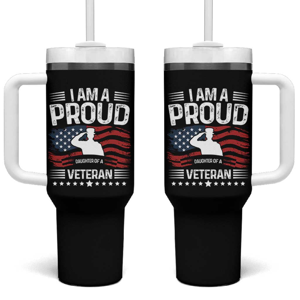 Proud Daughter Veteran Nothing Scares Tumbler With Handle Military Family Pride American Flag