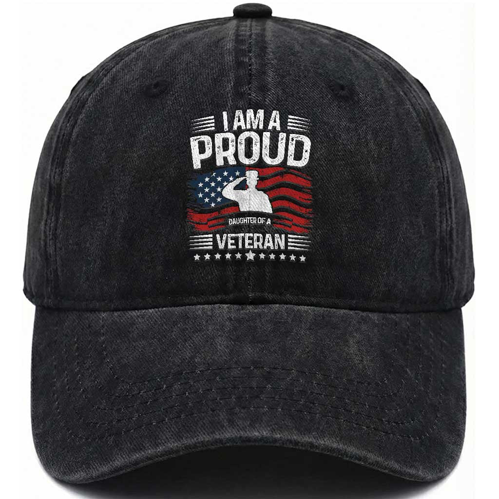 Proud Daughter Veteran Nothing Scares Washed Cotton Baseball Cap Military Family Pride American Flag