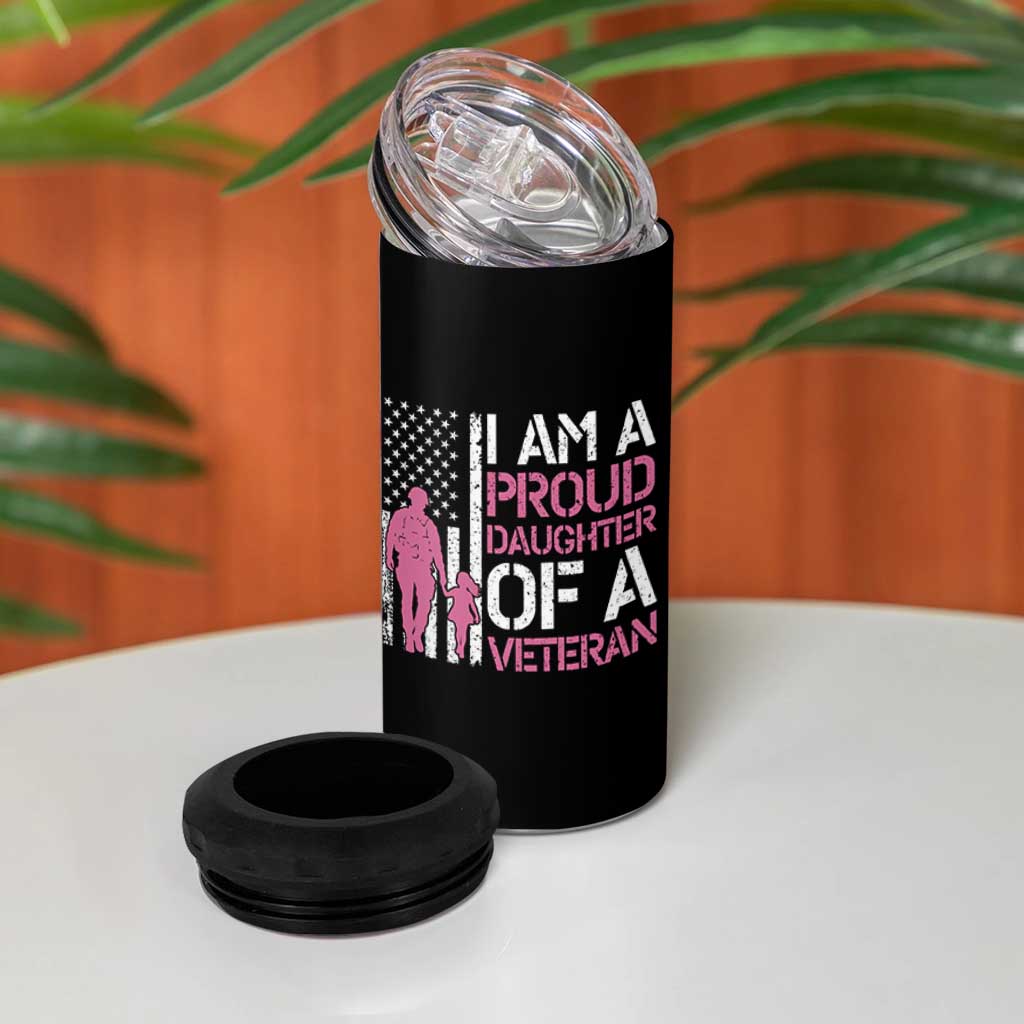 Proud Daughter Veteran Nothing Scares 4 in 1 Can Cooler Tumbler Patriotic Military Family Support