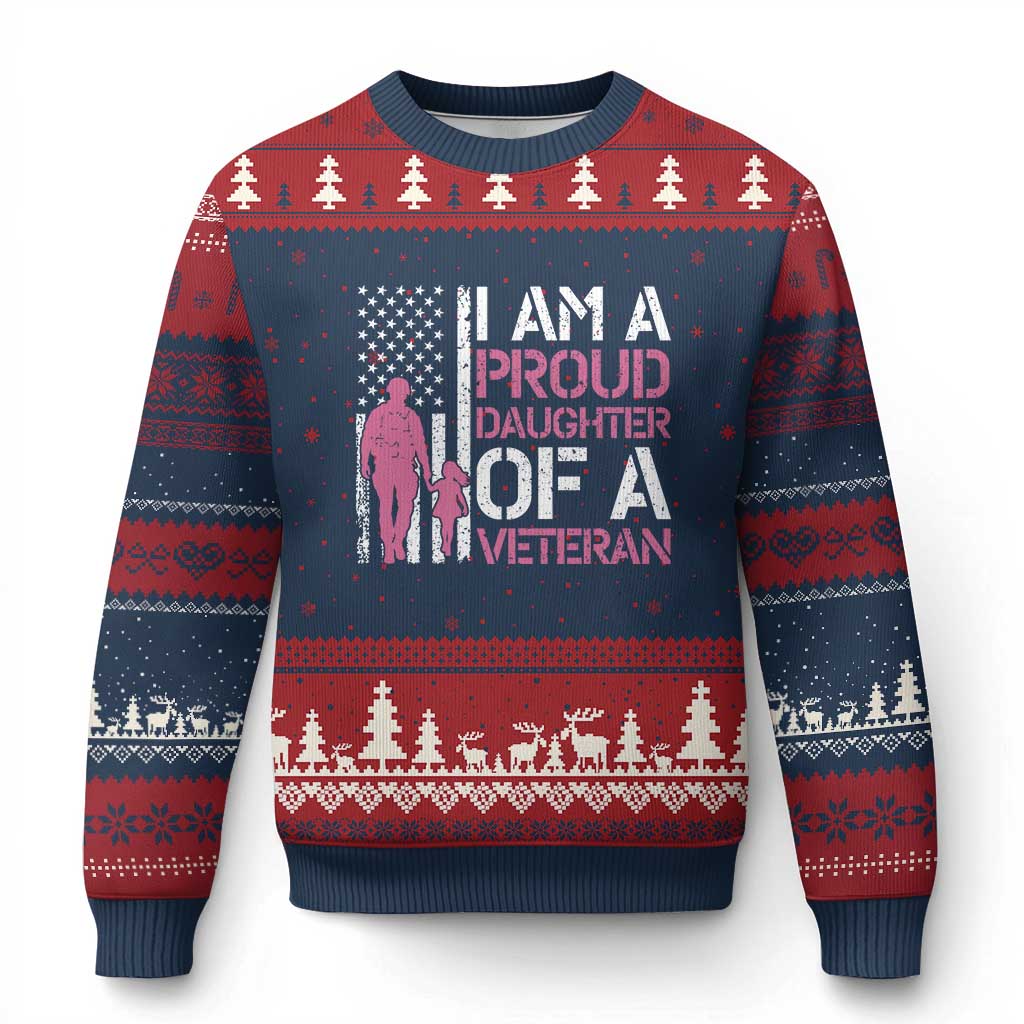 Proud Daughter Veteran Nothing Scares Ugly Christmas Sweater Patriotic Military Family Support