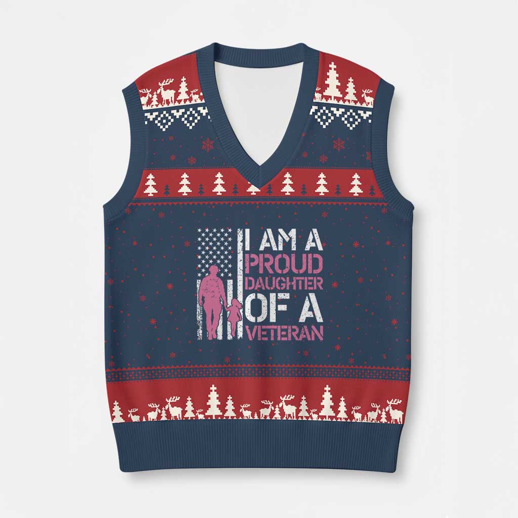 Proud Daughter Veteran Nothing Scares V-Neck Knit Sweater Vest Patriotic Military Family Support