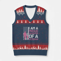 Proud Daughter Veteran Nothing Scares V-Neck Knit Sweater Vest Patriotic Military Family Support