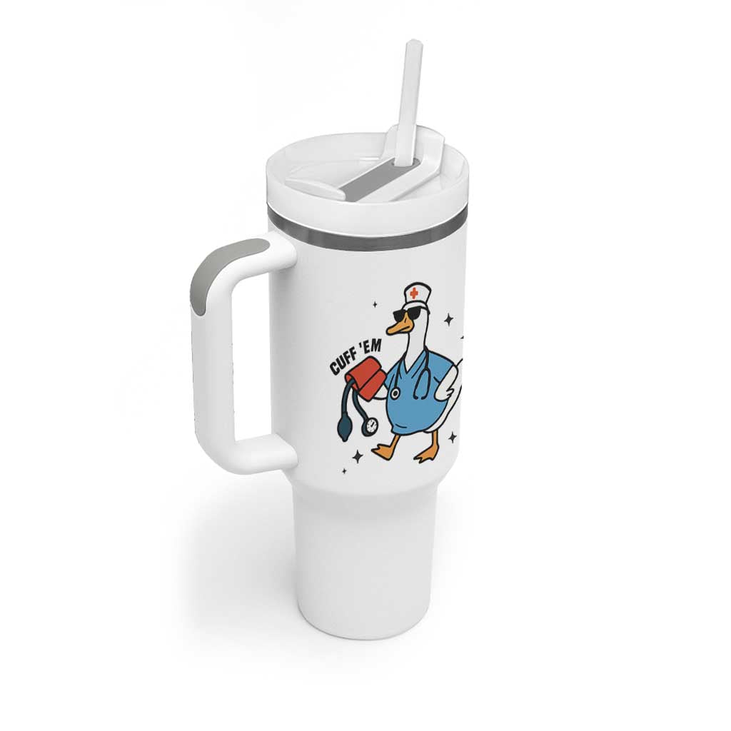 Funny Silly Goose ER Nurse Tumbler With Handle Cuff 'Em