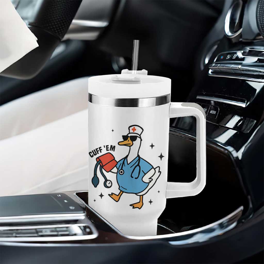 Funny Silly Goose ER Nurse Tumbler With Handle Cuff 'Em