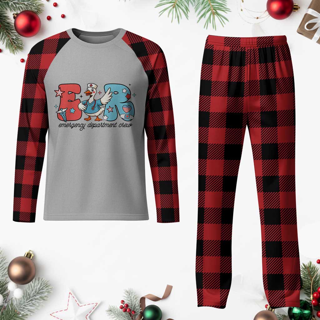 ER Nurse Silly Goose Plaid Pajama Set Funny Emergency Department - Wonder Print Shop