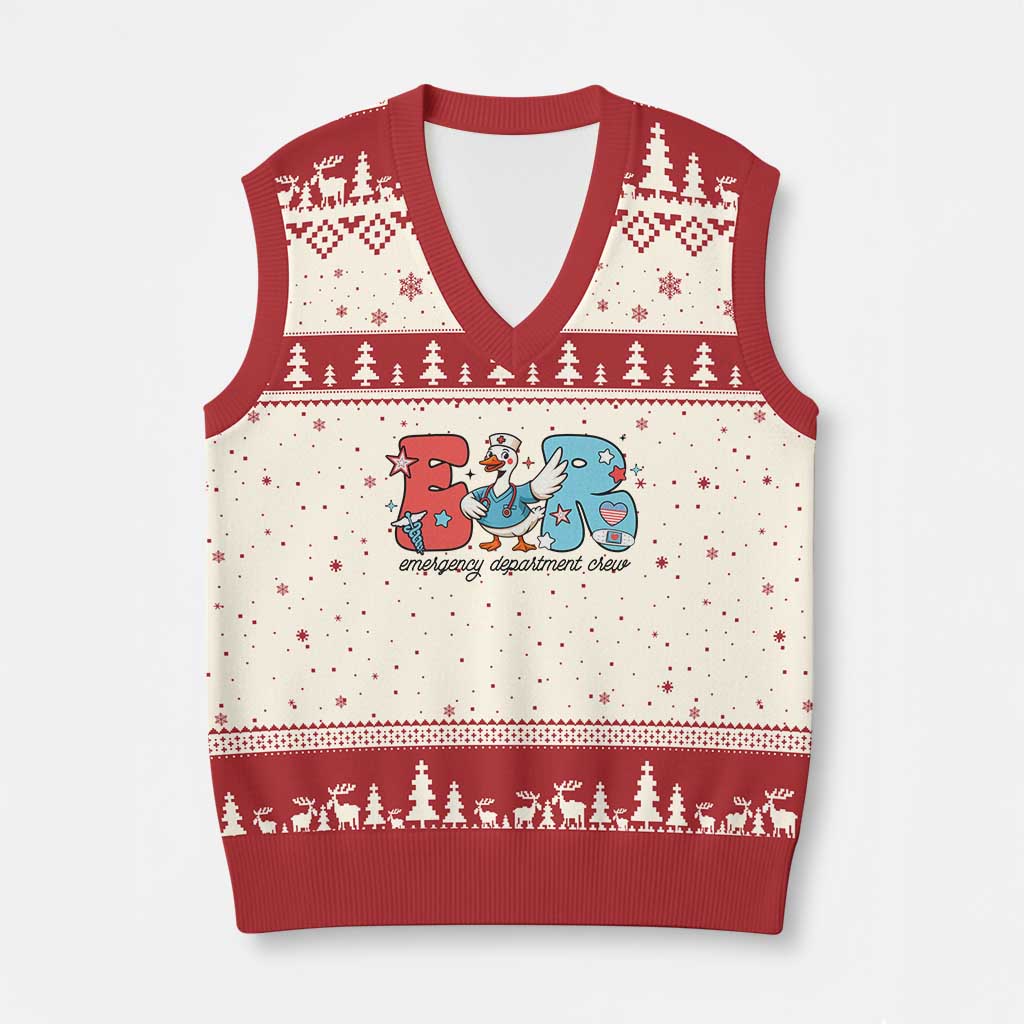 ER Nurse Silly Goose V-Neck Knit Sweater Vest Funny Emergency Department - Wonder Print Shop