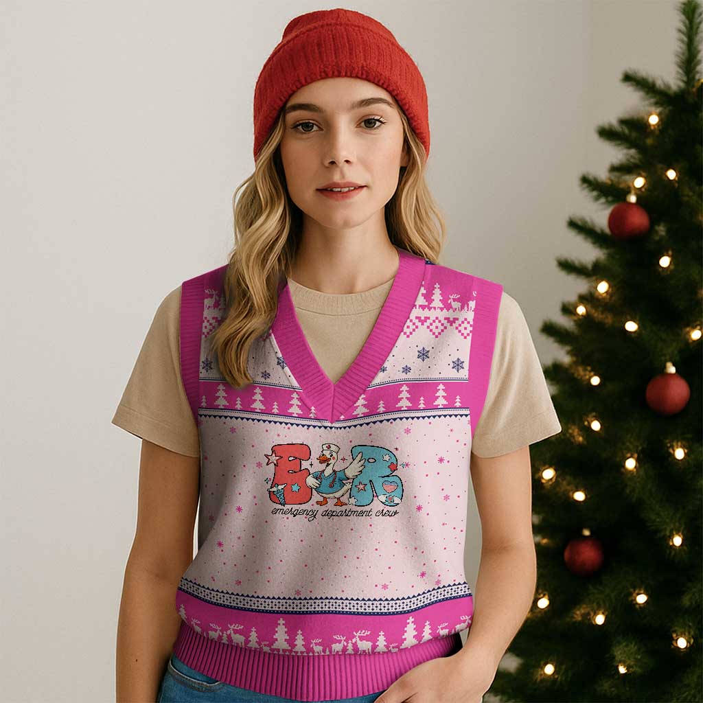 ER Nurse Silly Goose V-Neck Knit Sweater Vest Funny Emergency Department - Wonder Print Shop