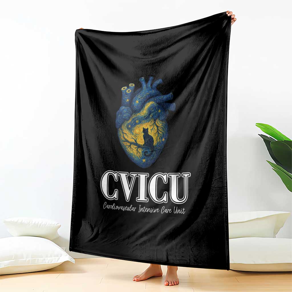 CVICU Nurse Cat Starry Night Throw Blanket Cardiovascular Intensive Care Unit - Wonder Print Shop