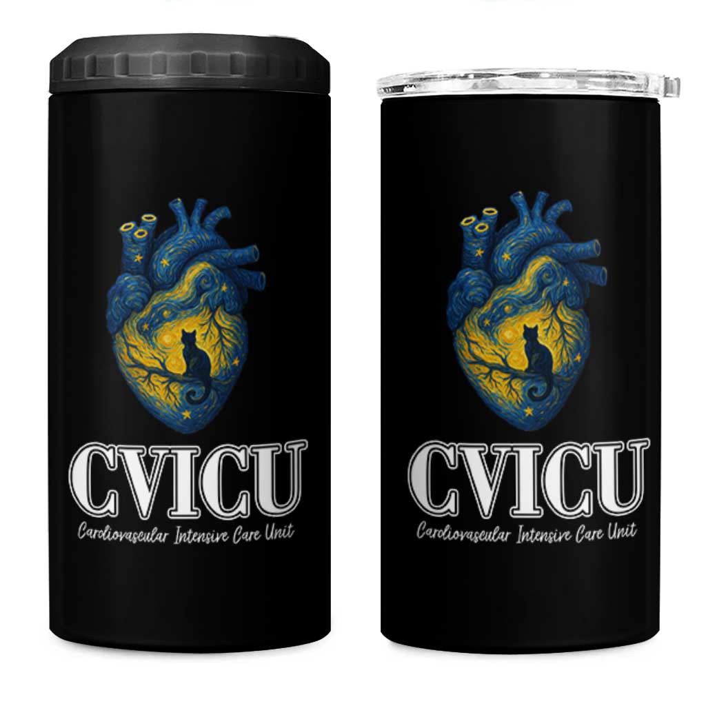CVICU Nurse Cat Starry Night 4 in 1 Can Cooler Tumbler Cardiovascular Intensive Care Unit