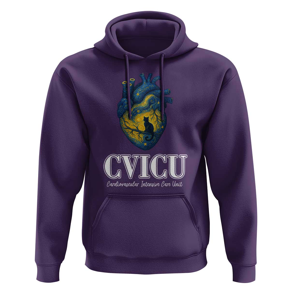 CVICU Nurse Cat Starry Night Hoodie Cardiovascular Intensive Care Unit - Wonder Print Shop
