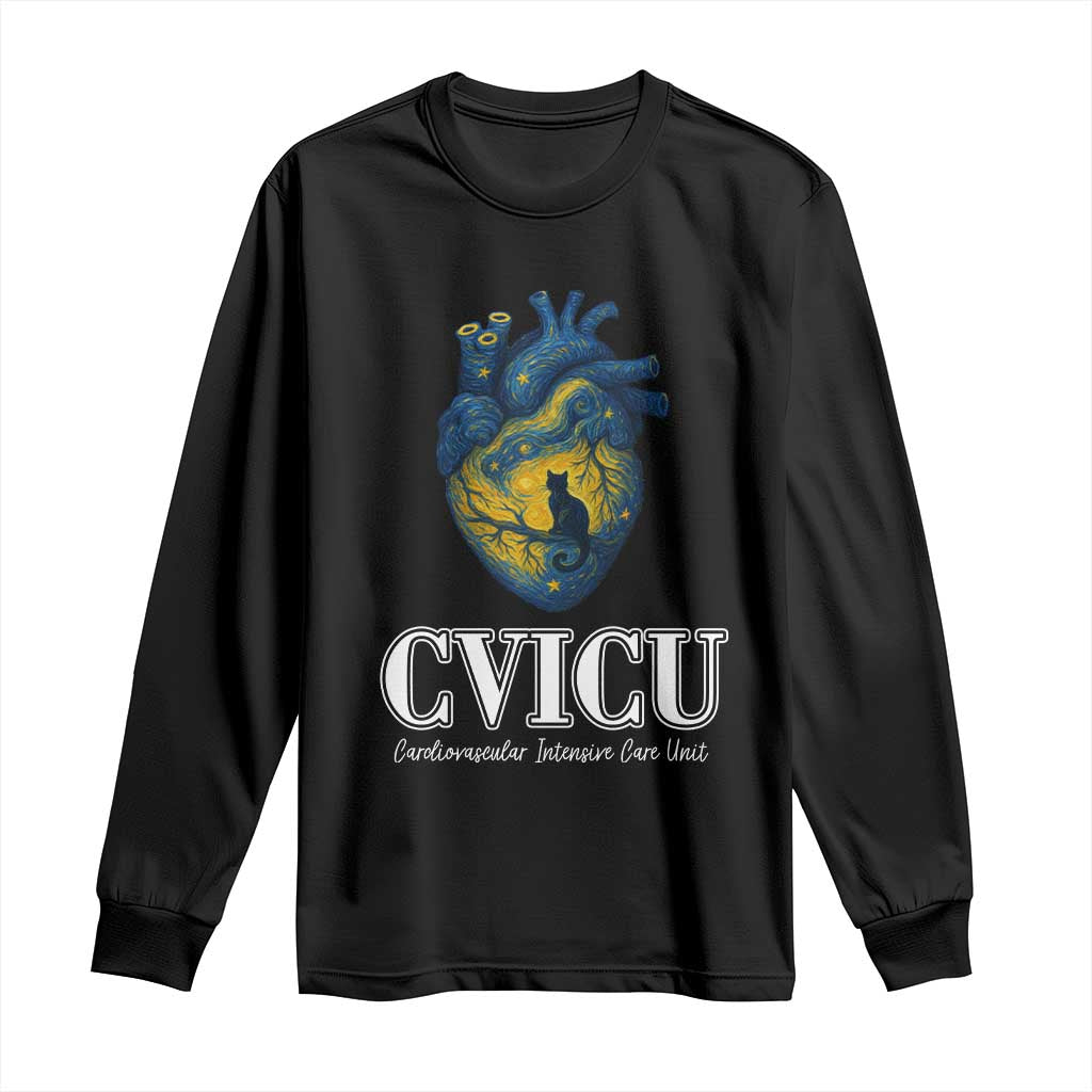 CVICU Nurse Cat Starry Night Long Sleeve Shirt Cardiovascular Intensive Care Unit - Wonder Print Shop