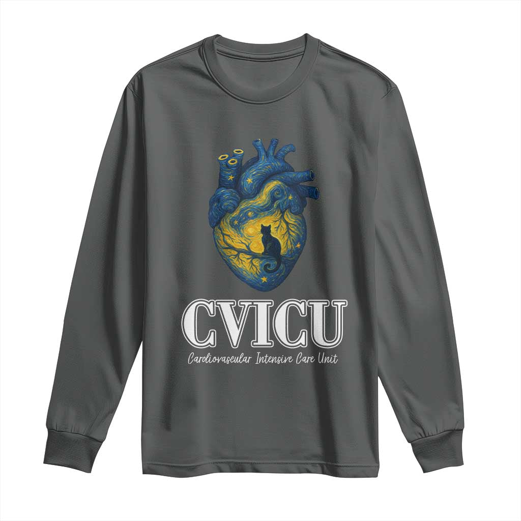 CVICU Nurse Cat Starry Night Long Sleeve Shirt Cardiovascular Intensive Care Unit - Wonder Print Shop