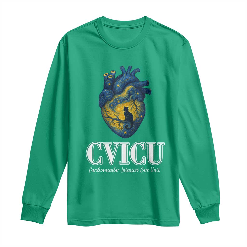 CVICU Nurse Cat Starry Night Long Sleeve Shirt Cardiovascular Intensive Care Unit - Wonder Print Shop