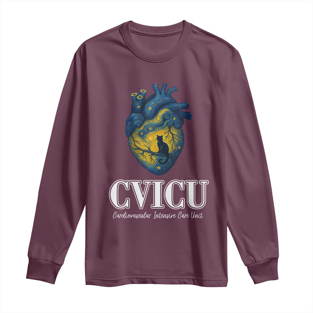 CVICU Nurse Cat Starry Night Long Sleeve Shirt Cardiovascular Intensive Care Unit - Wonder Print Shop