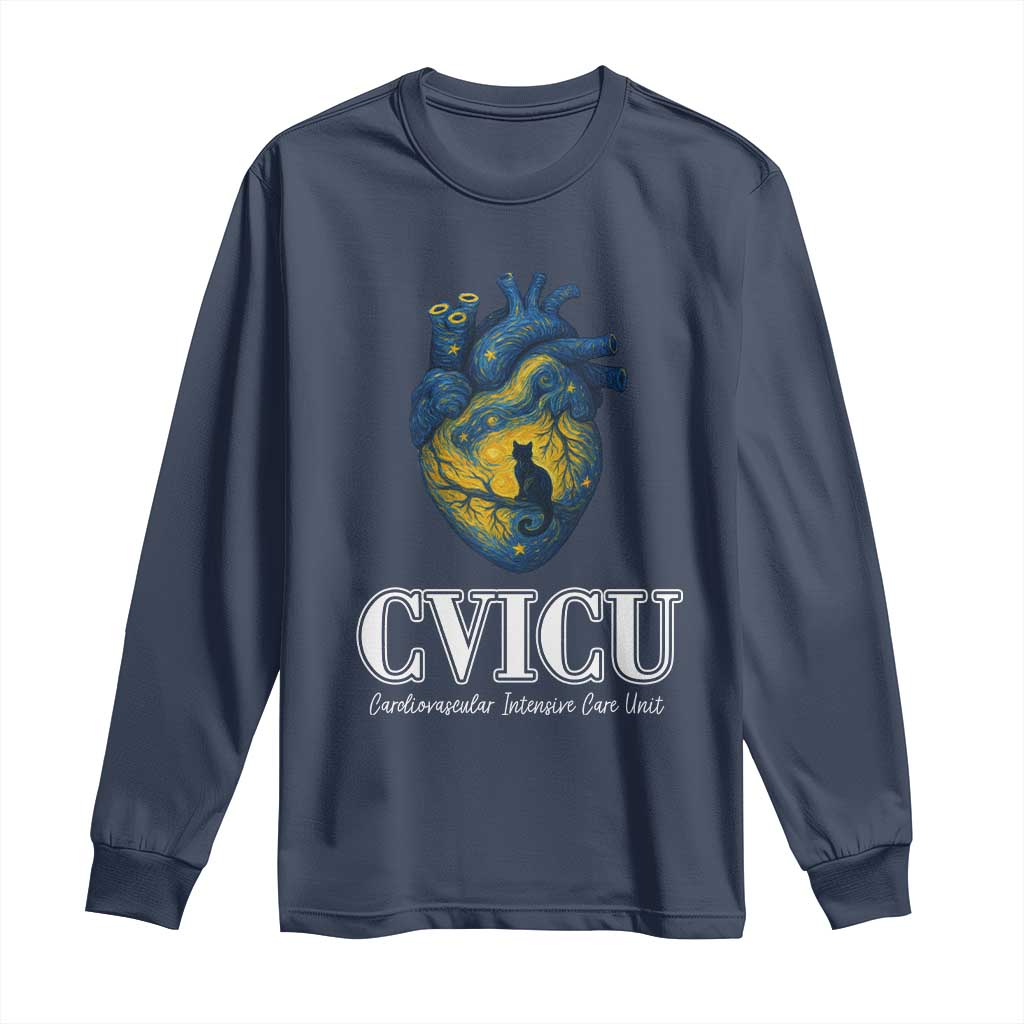 CVICU Nurse Cat Starry Night Long Sleeve Shirt Cardiovascular Intensive Care Unit - Wonder Print Shop