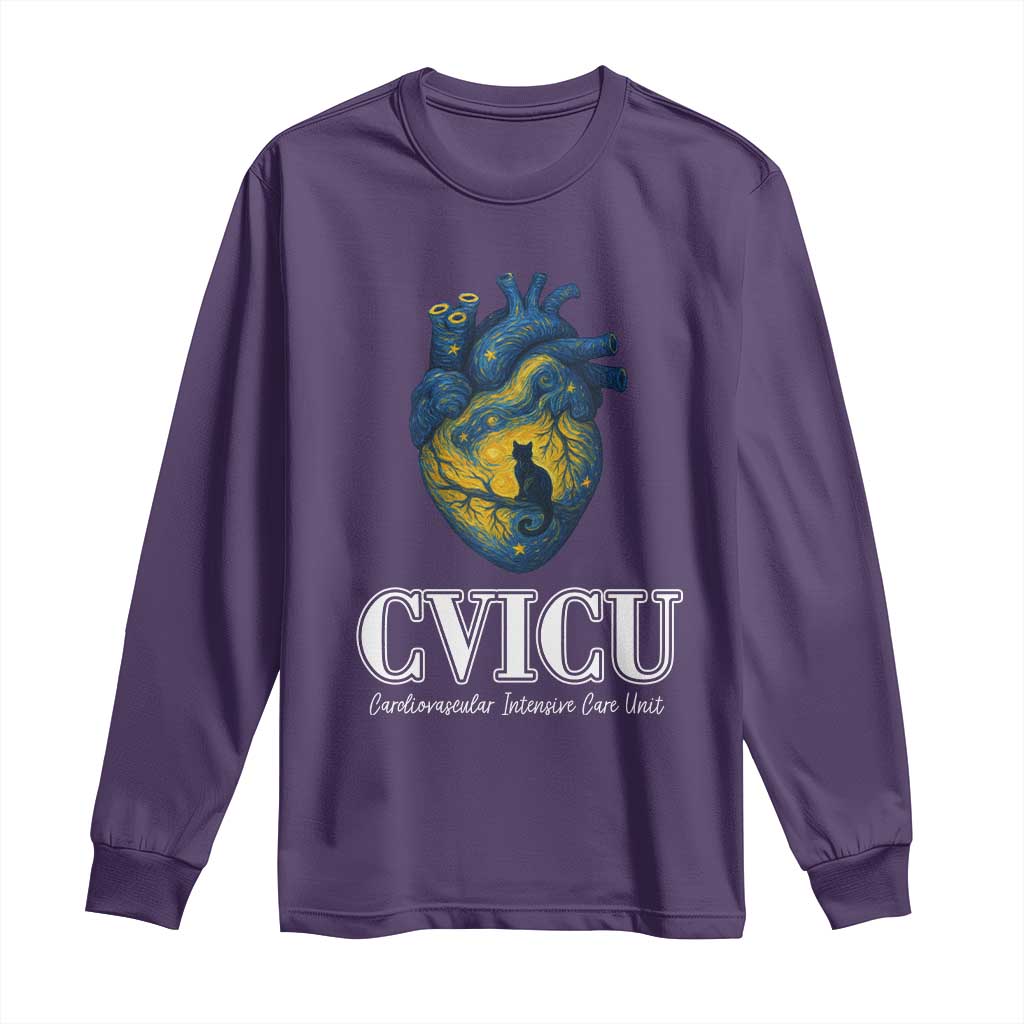 CVICU Nurse Cat Starry Night Long Sleeve Shirt Cardiovascular Intensive Care Unit - Wonder Print Shop