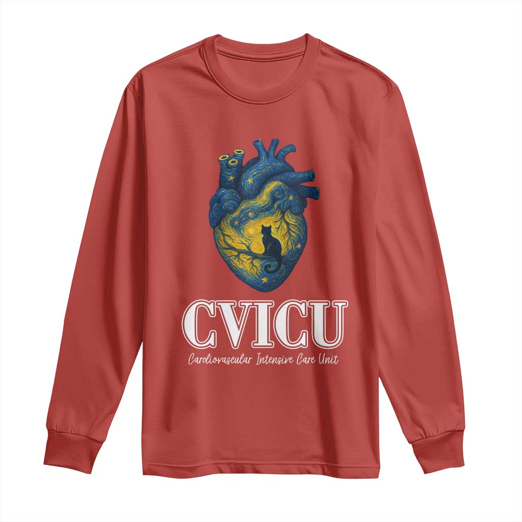 CVICU Nurse Cat Starry Night Long Sleeve Shirt Cardiovascular Intensive Care Unit - Wonder Print Shop
