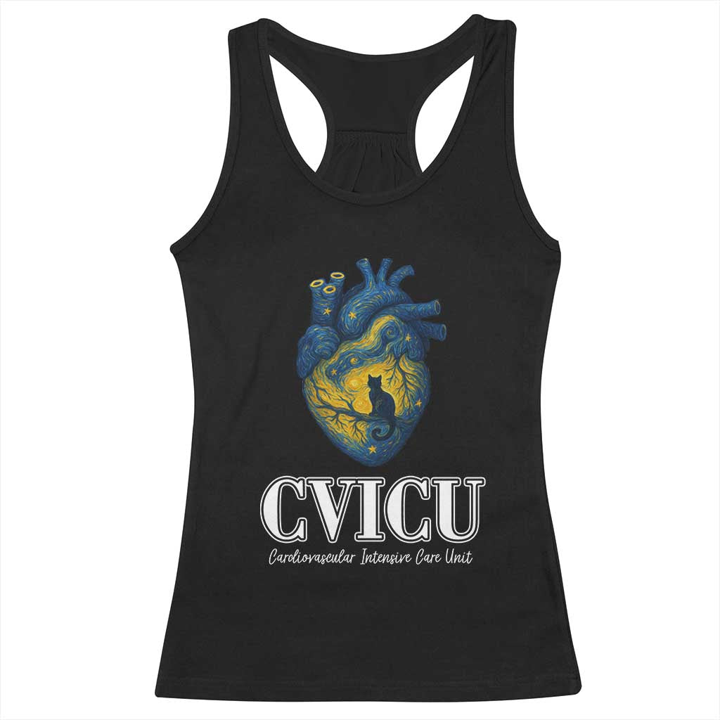 CVICU Nurse Cat Starry Night Racerback Tank Top Cardiovascular Intensive Care Unit - Wonder Print Shop