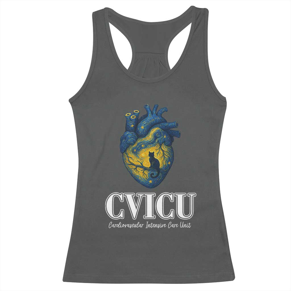 CVICU Nurse Cat Starry Night Racerback Tank Top Cardiovascular Intensive Care Unit - Wonder Print Shop