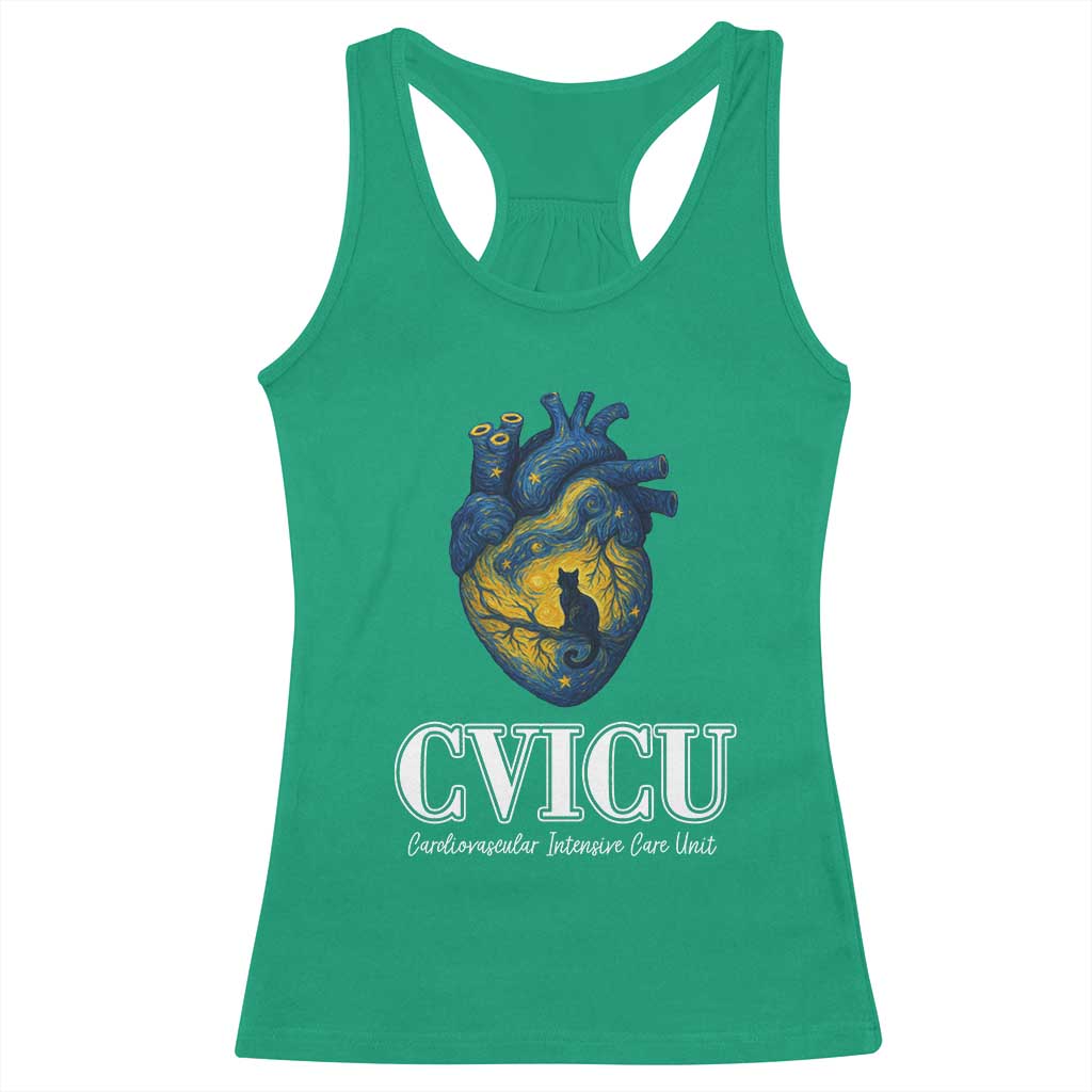 CVICU Nurse Cat Starry Night Racerback Tank Top Cardiovascular Intensive Care Unit - Wonder Print Shop
