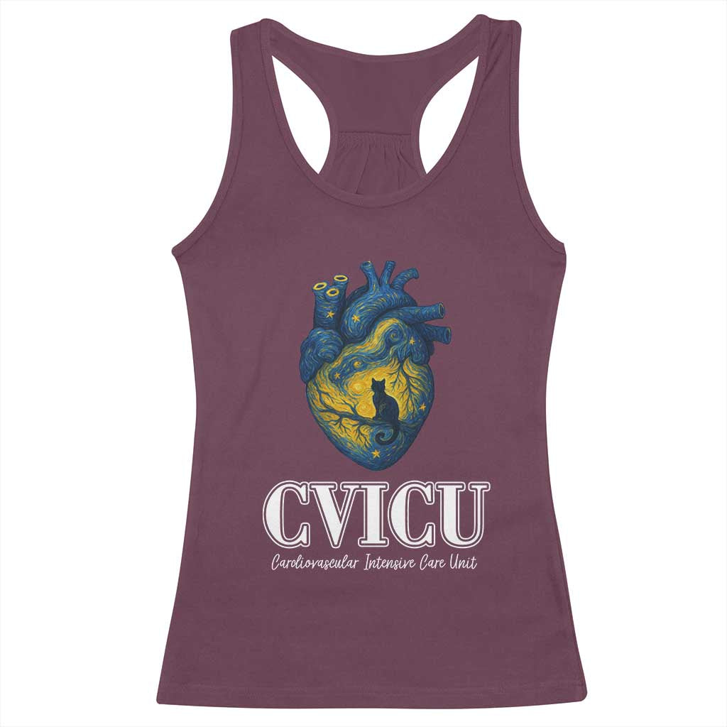CVICU Nurse Cat Starry Night Racerback Tank Top Cardiovascular Intensive Care Unit - Wonder Print Shop