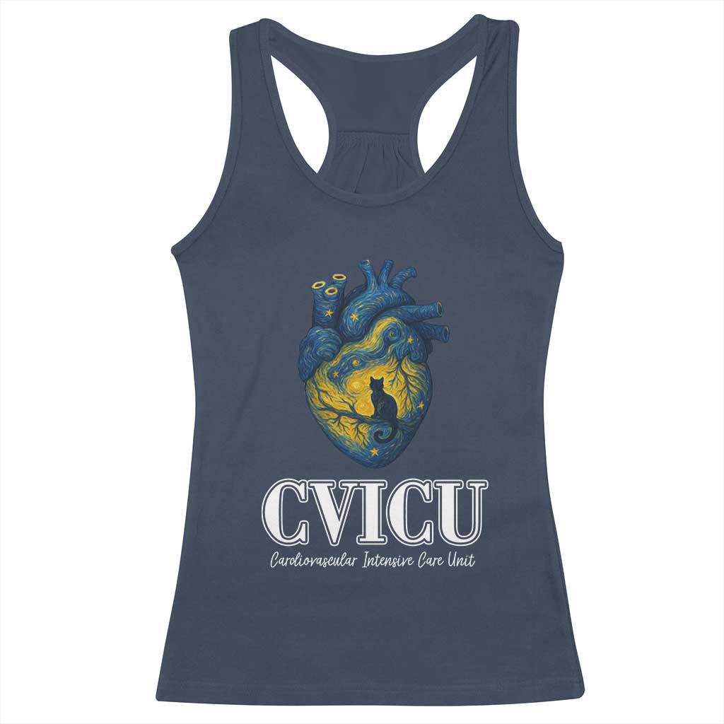 CVICU Nurse Cat Starry Night Racerback Tank Top Cardiovascular Intensive Care Unit - Wonder Print Shop