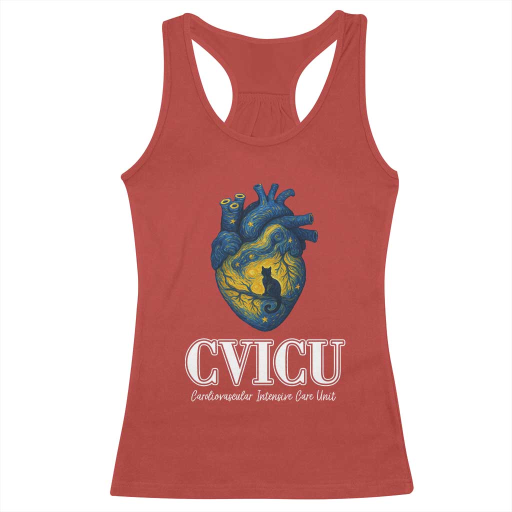 CVICU Nurse Cat Starry Night Racerback Tank Top Cardiovascular Intensive Care Unit - Wonder Print Shop