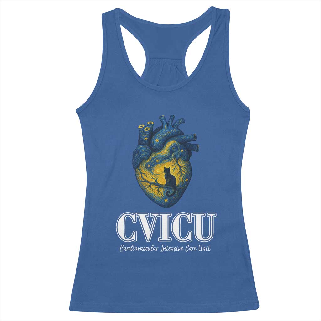 CVICU Nurse Cat Starry Night Racerback Tank Top Cardiovascular Intensive Care Unit - Wonder Print Shop