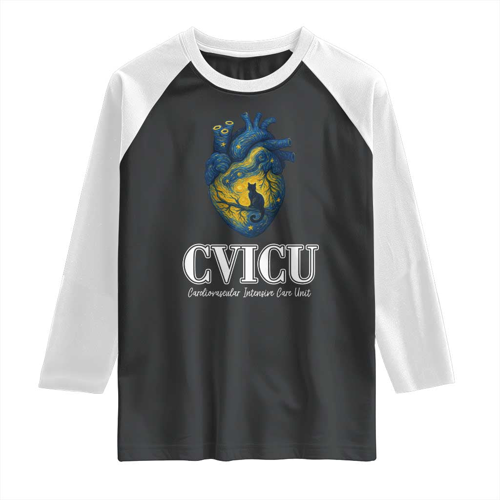 CVICU Nurse Cat Starry Night Raglan Shirt Cardiovascular Intensive Care Unit - Wonder Print Shop
