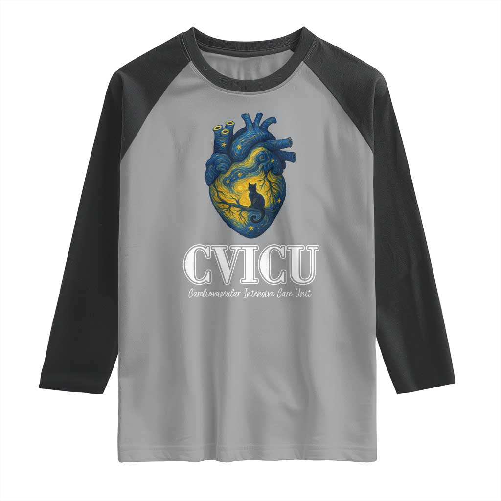CVICU Nurse Cat Starry Night Raglan Shirt Cardiovascular Intensive Care Unit - Wonder Print Shop