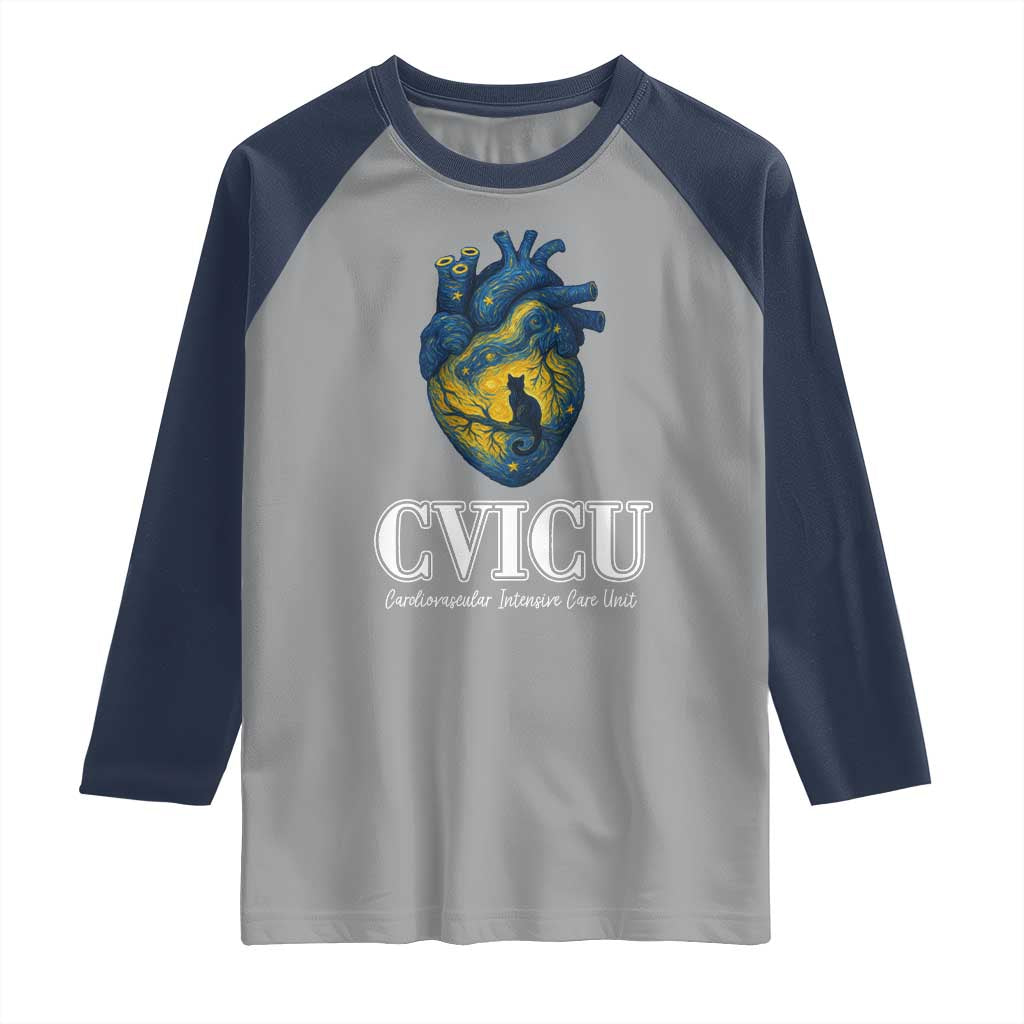 CVICU Nurse Cat Starry Night Raglan Shirt Cardiovascular Intensive Care Unit - Wonder Print Shop