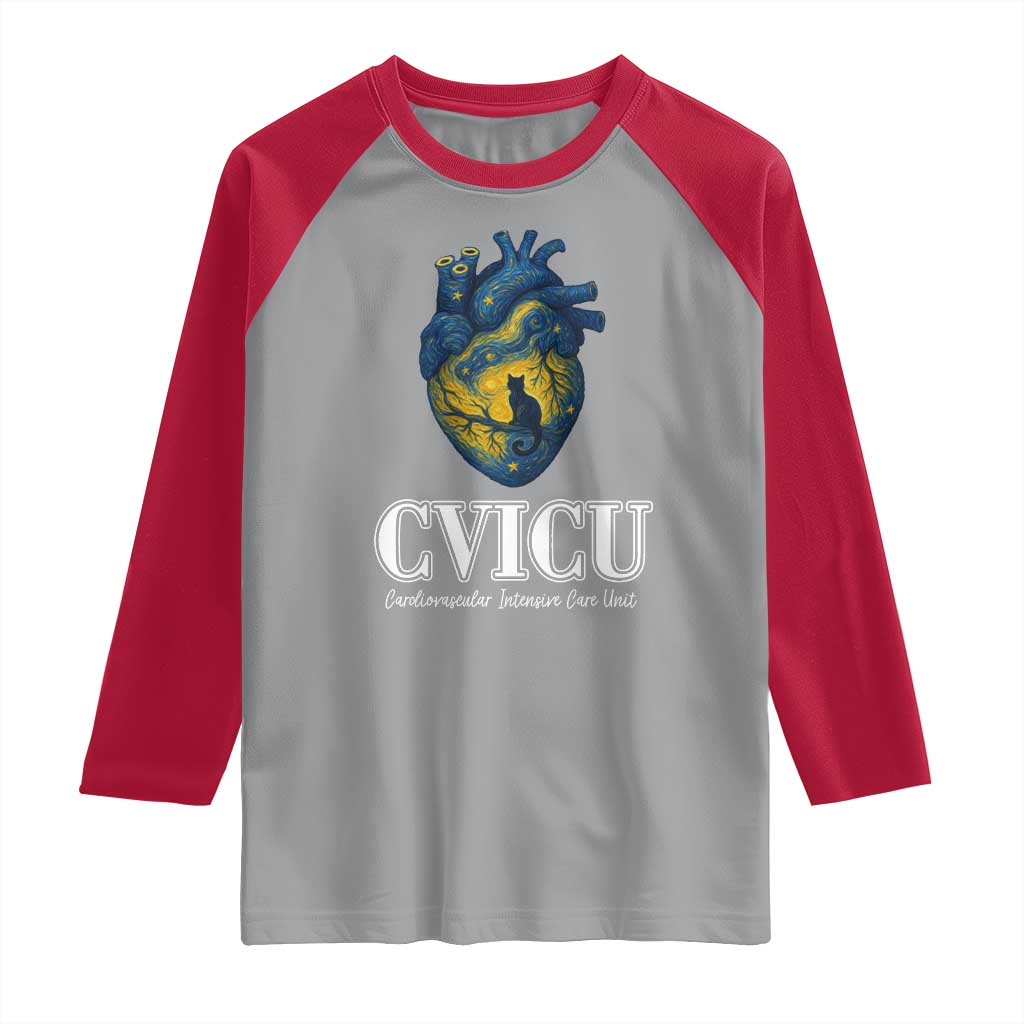 CVICU Nurse Cat Starry Night Raglan Shirt Cardiovascular Intensive Care Unit - Wonder Print Shop