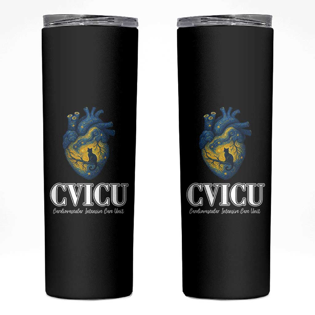 CVICU Nurse Cat Starry Night Skinny Tumbler Cardiovascular Intensive Care Unit