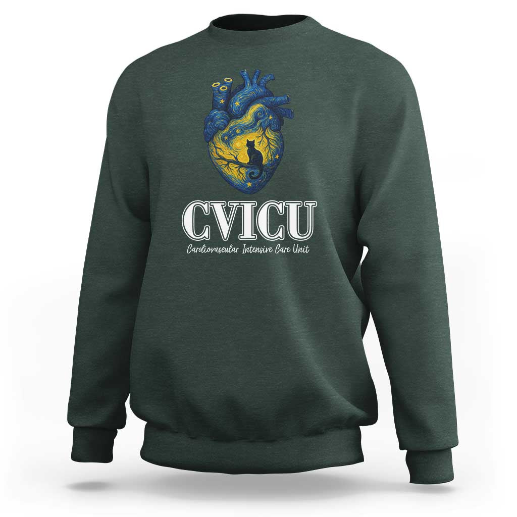 CVICU Nurse Cat Starry Night Sweatshirt Cardiovascular Intensive Care Unit - Wonder Print Shop