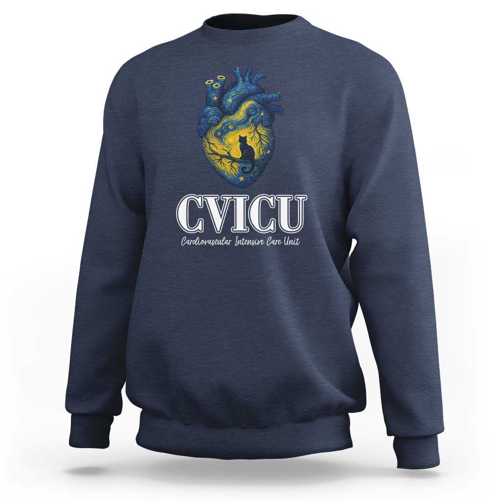 CVICU Nurse Cat Starry Night Sweatshirt Cardiovascular Intensive Care Unit - Wonder Print Shop