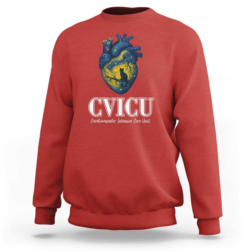 CVICU Nurse Cat Starry Night Sweatshirt Cardiovascular Intensive Care Unit - Wonder Print Shop