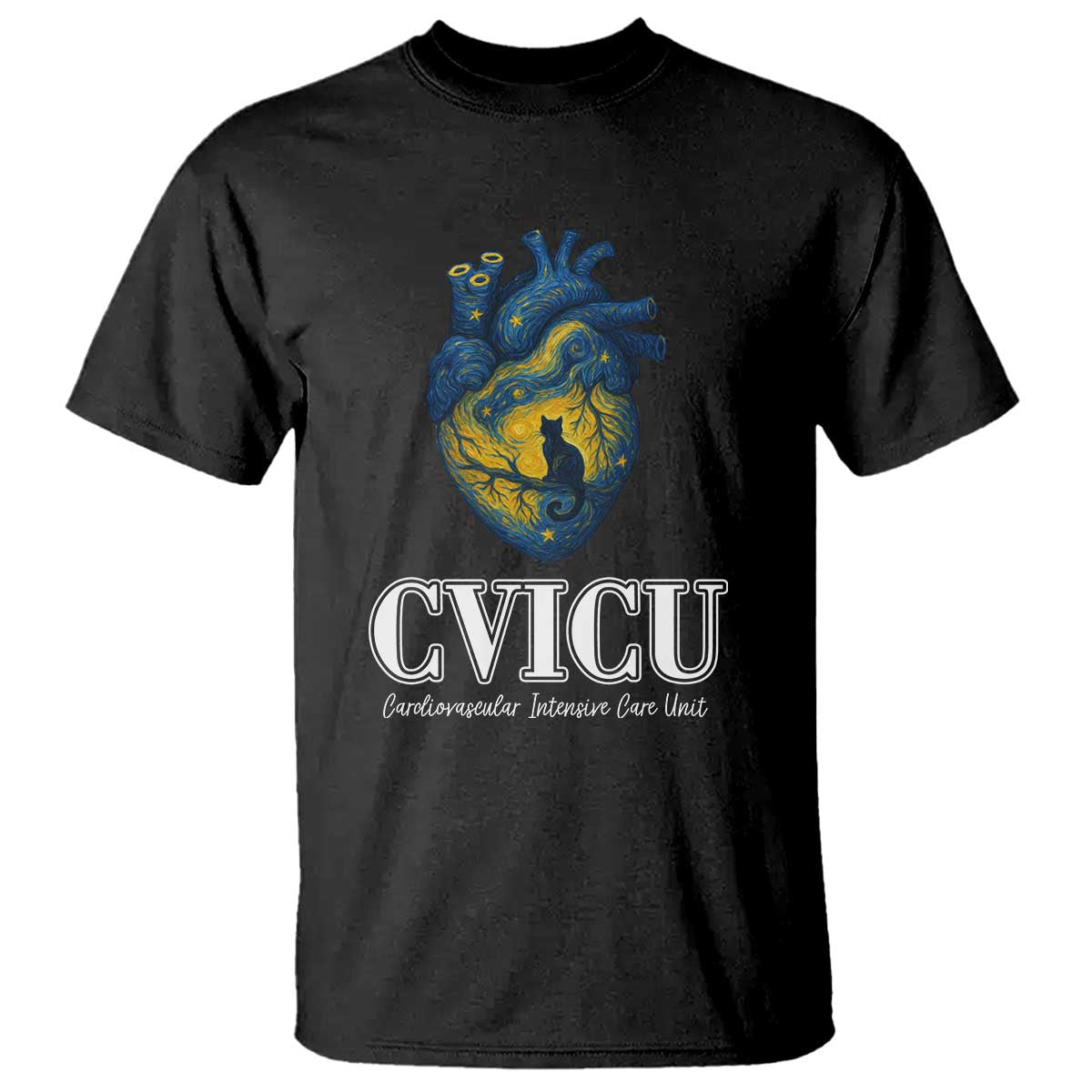 CVICU Nurse Cat Starry Night T Shirt Cardiovascular Intensive Care Unit - Wonder Print Shop