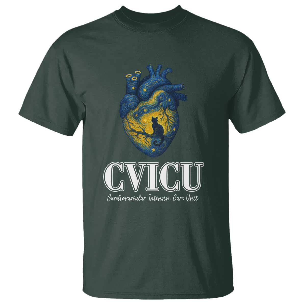 CVICU Nurse Cat Starry Night T Shirt Cardiovascular Intensive Care Unit - Wonder Print Shop