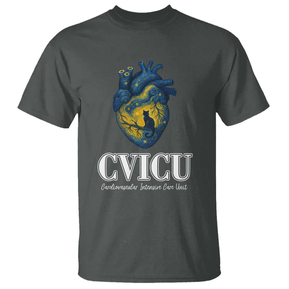 CVICU Nurse Cat Starry Night T Shirt Cardiovascular Intensive Care Unit - Wonder Print Shop