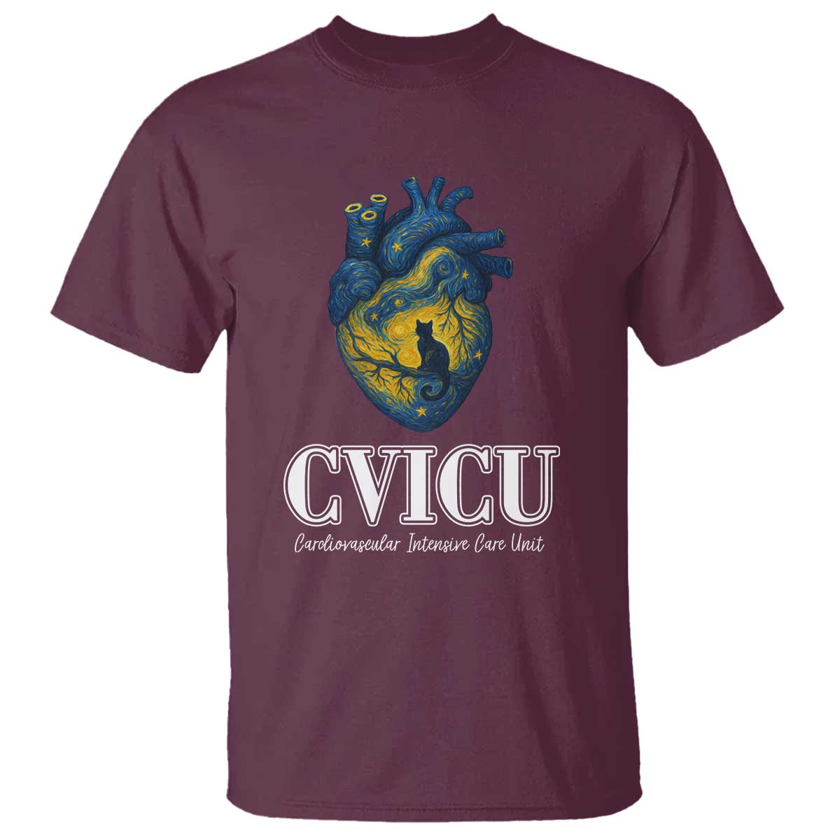CVICU Nurse Cat Starry Night T Shirt Cardiovascular Intensive Care Unit - Wonder Print Shop