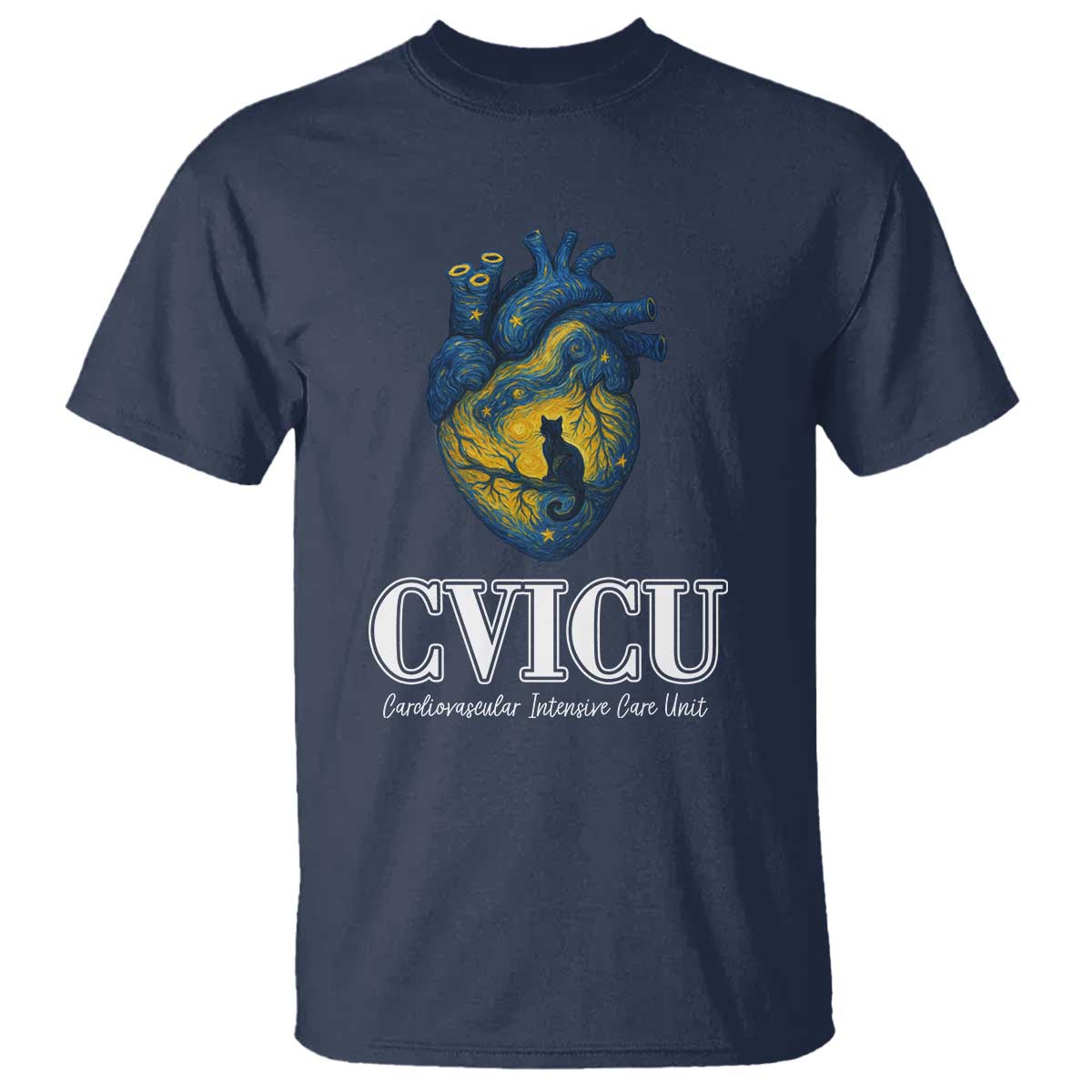 CVICU Nurse Cat Starry Night T Shirt Cardiovascular Intensive Care Unit - Wonder Print Shop