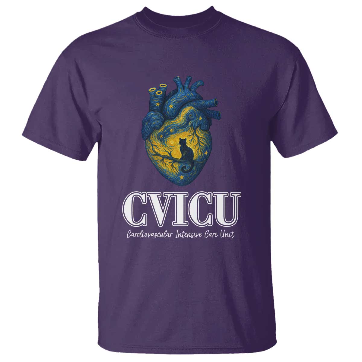CVICU Nurse Cat Starry Night T Shirt Cardiovascular Intensive Care Unit - Wonder Print Shop