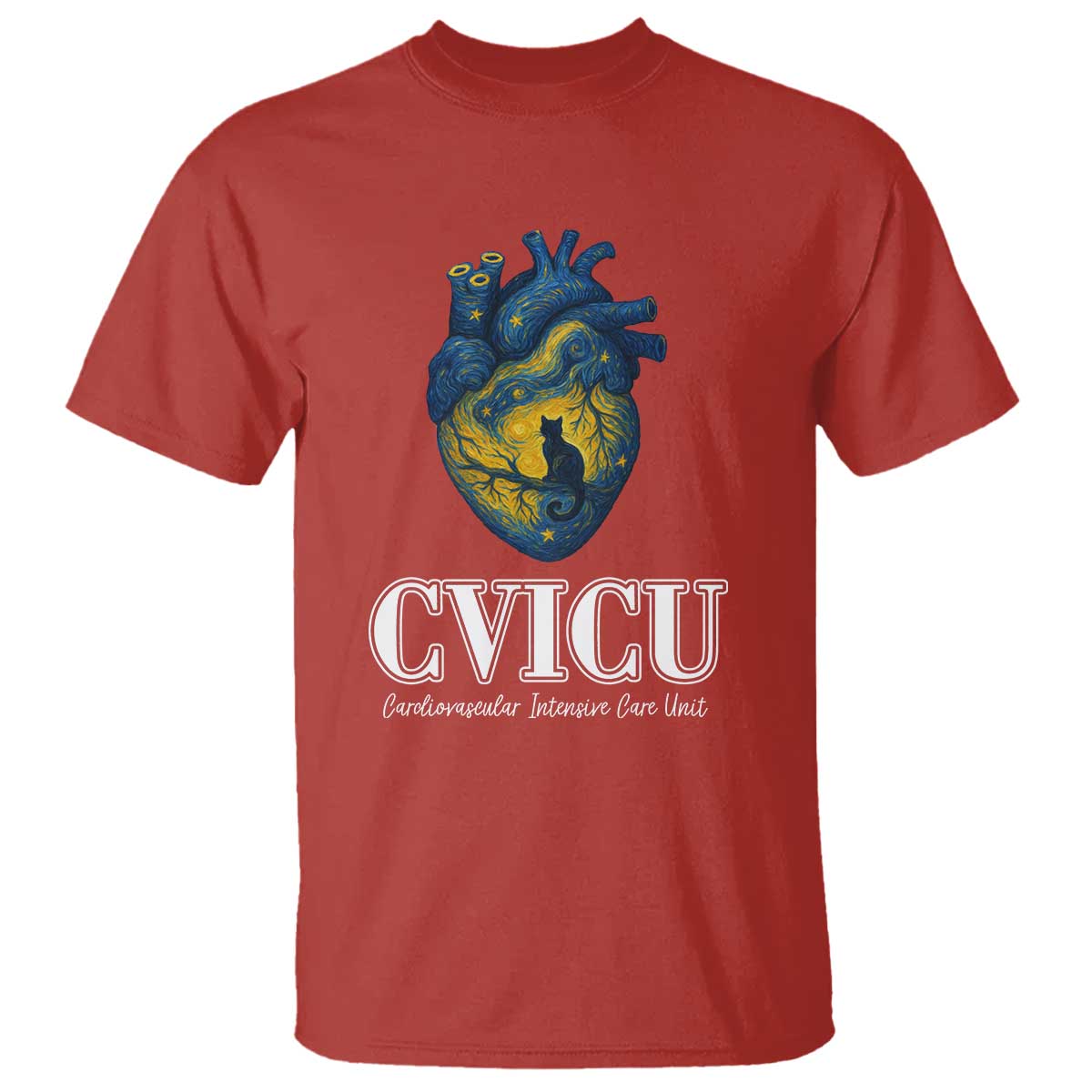 CVICU Nurse Cat Starry Night T Shirt Cardiovascular Intensive Care Unit - Wonder Print Shop