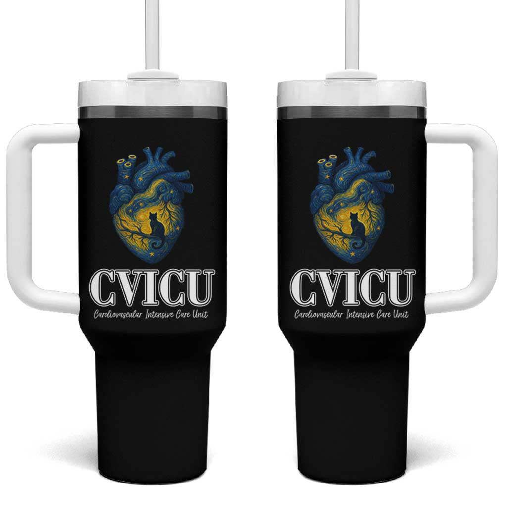 CVICU Nurse Cat Starry Night Tumbler With Handle Cardiovascular Intensive Care Unit