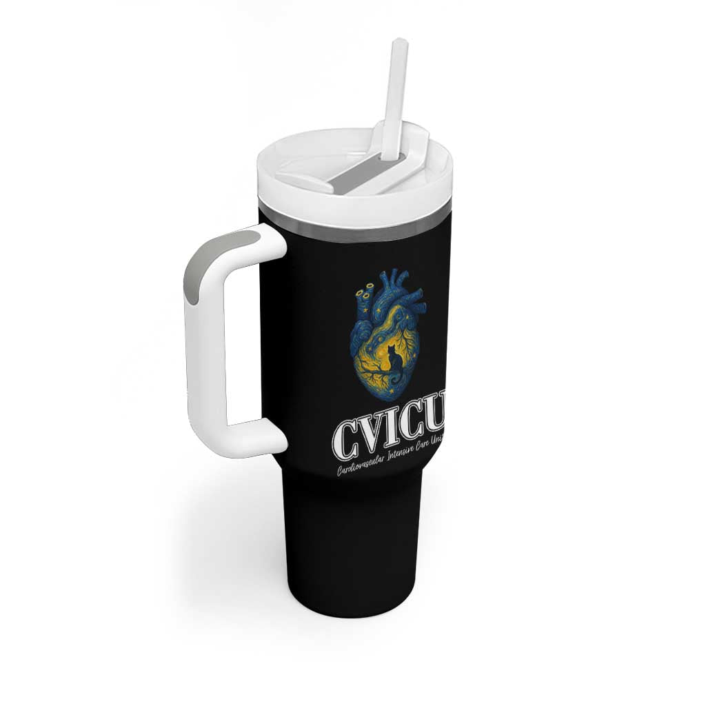 CVICU Nurse Cat Starry Night Tumbler With Handle Cardiovascular Intensive Care Unit