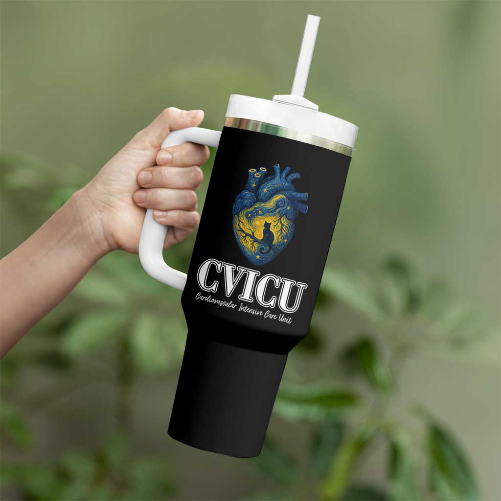 CVICU Nurse Cat Starry Night Tumbler With Handle Cardiovascular Intensive Care Unit