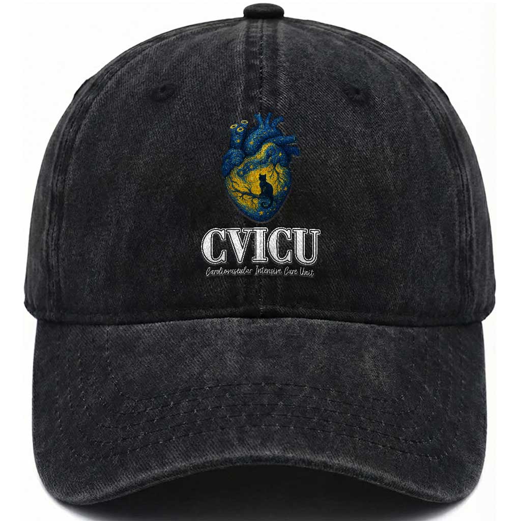 CVICU Nurse Cat Starry Night Washed Cotton Baseball Cap Cardiovascular Intensive Care Unit