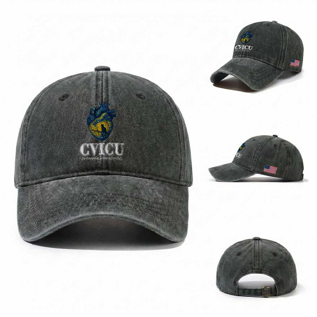 CVICU Nurse Cat Starry Night Washed Cotton Baseball Cap Cardiovascular Intensive Care Unit