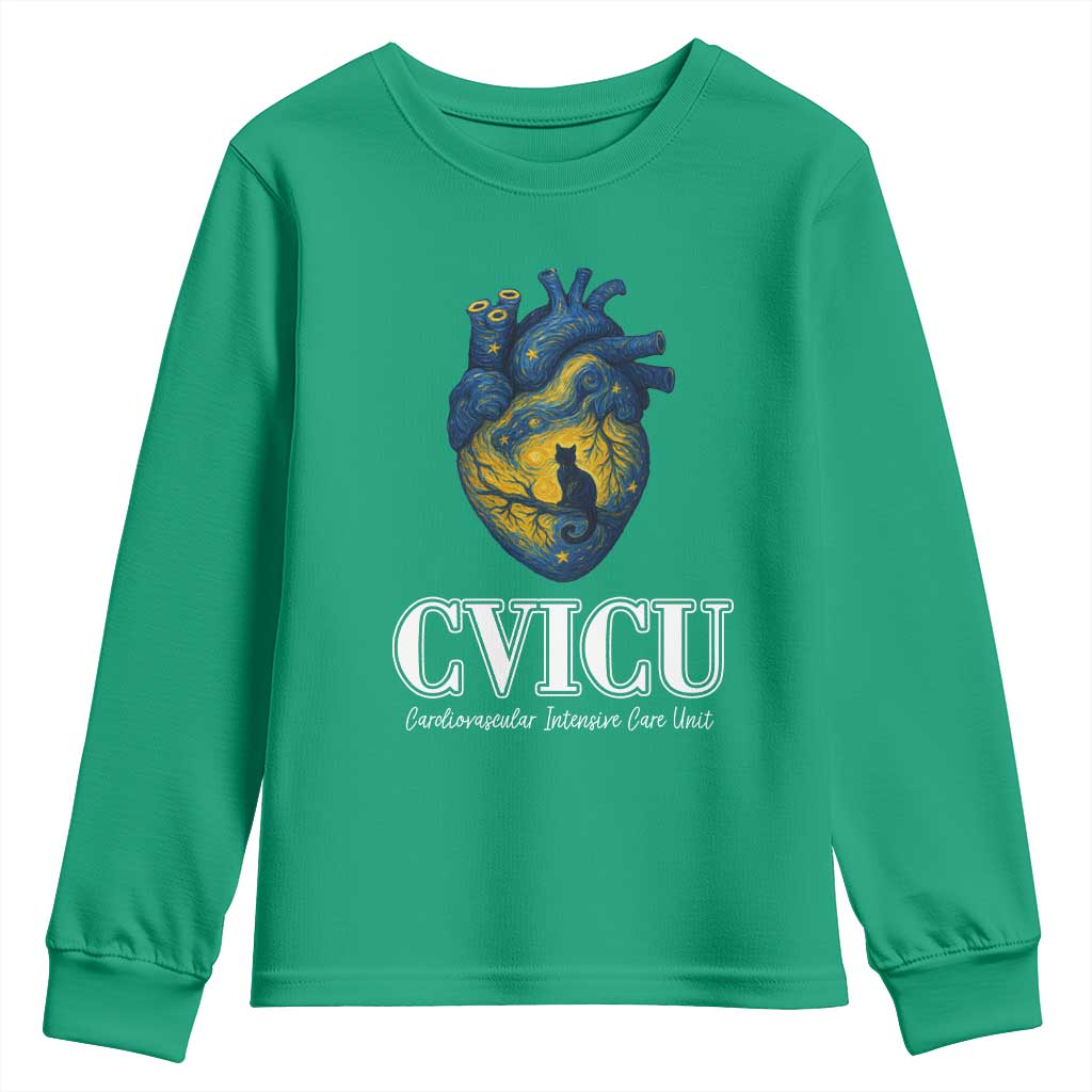 CVICU Nurse Cat Starry Night Youth Sweatshirt Cardiovascular Intensive Care Unit - Wonder Print Shop
