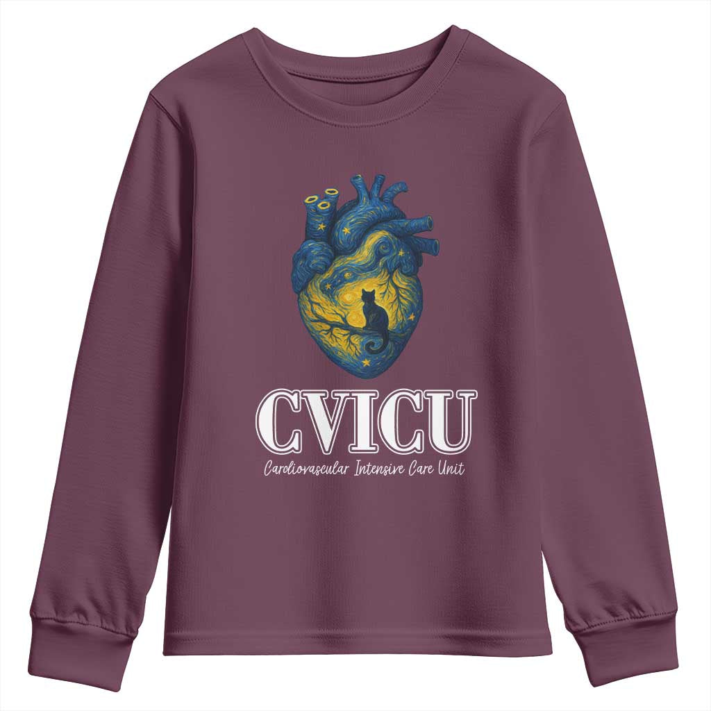 CVICU Nurse Cat Starry Night Youth Sweatshirt Cardiovascular Intensive Care Unit - Wonder Print Shop